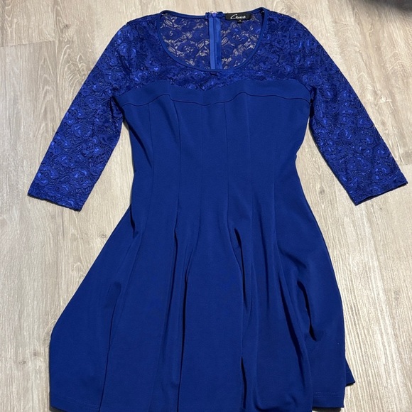 Cecico Elegant Blue Lace Long Sleeve Dress - Picture 1 of 2